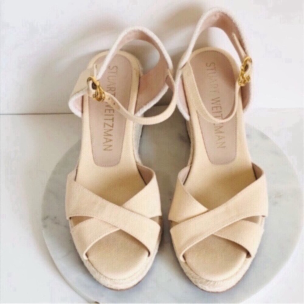 STUART WEITZMAN MIRELLA Cream Crisscross Wedge Espadrille Sandals - Picture 2 of 16